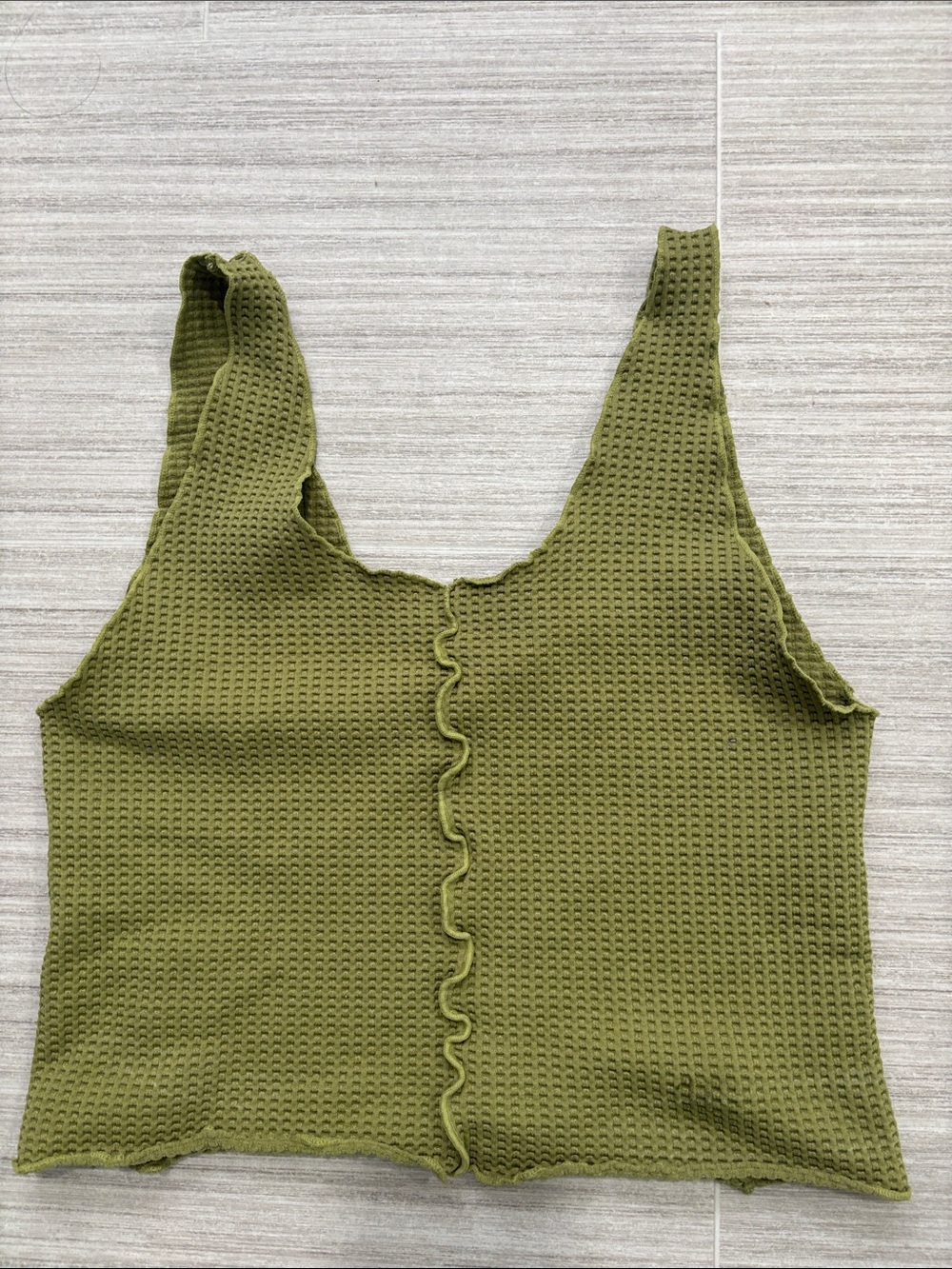 Forever 21 Olive Waffle Knit Ruffle-Edge Crop Tank